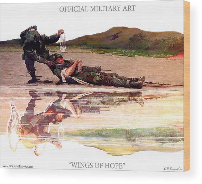  Military T Shirts Wood Print featuring the painting Wings Of Hope Design for T Shirts by Todd Krasovetz