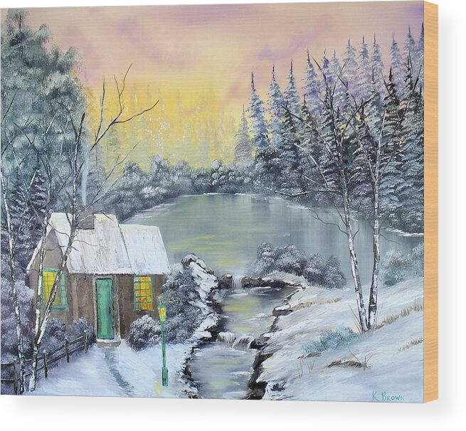 Winter Wood Print featuring the painting Winter Cabin by Kevin Brown