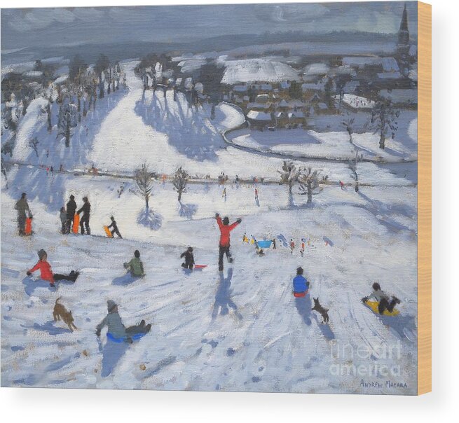 Winter Fun Wood Print featuring the painting Winter Fun by Andrew Macara