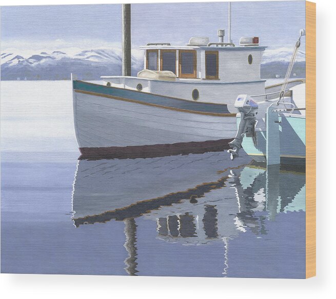 Marine Wood Print featuring the painting Winter Moorage by Gary Giacomelli