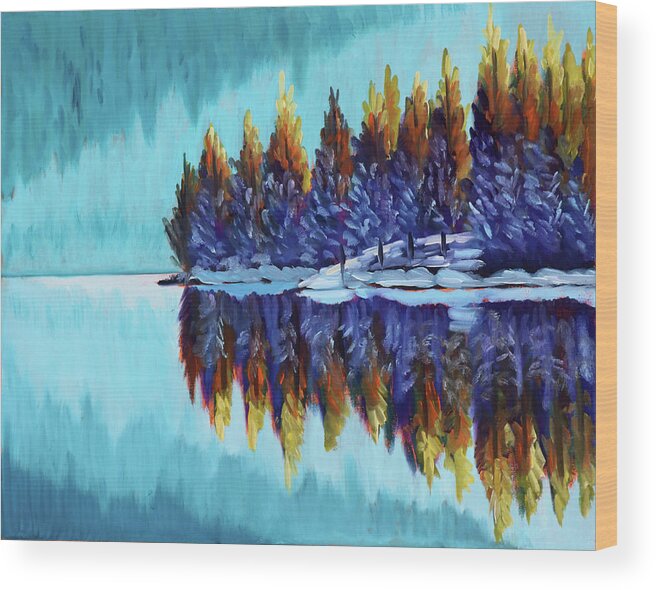 Winter Wood Print featuring the painting Winter - Mountain Lake by Kevin Hughes