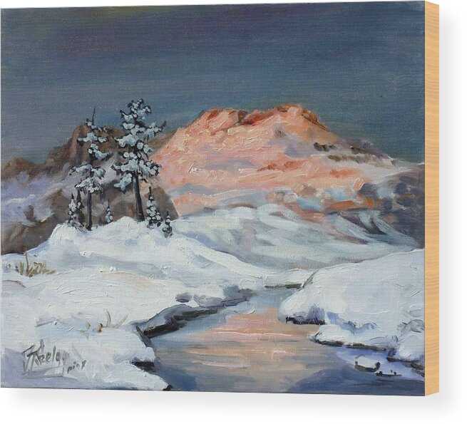 Sunset Wood Print featuring the painting Winter sunset in the mountains by Irek Szelag