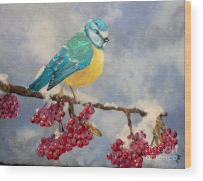 Bird Wood Print featuring the painting Winter Watch by Saundra Johnson
