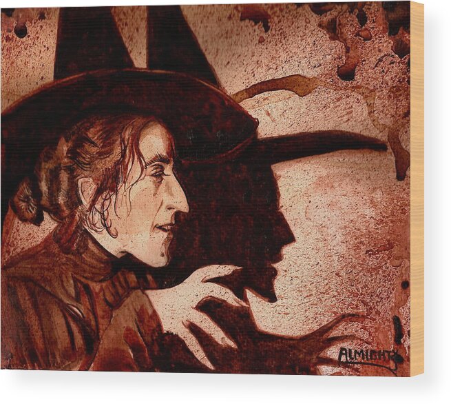 Ryan Almighty Wood Print featuring the painting WIZARD OF OZ WICKED WITCH - dry blood by Ryan Almighty
