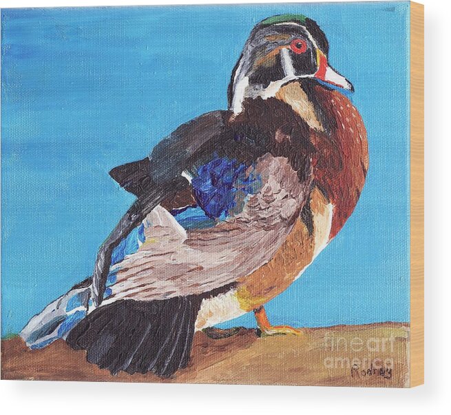 Ducks Wood Print featuring the painting Wood Duck by Rodney Campbell