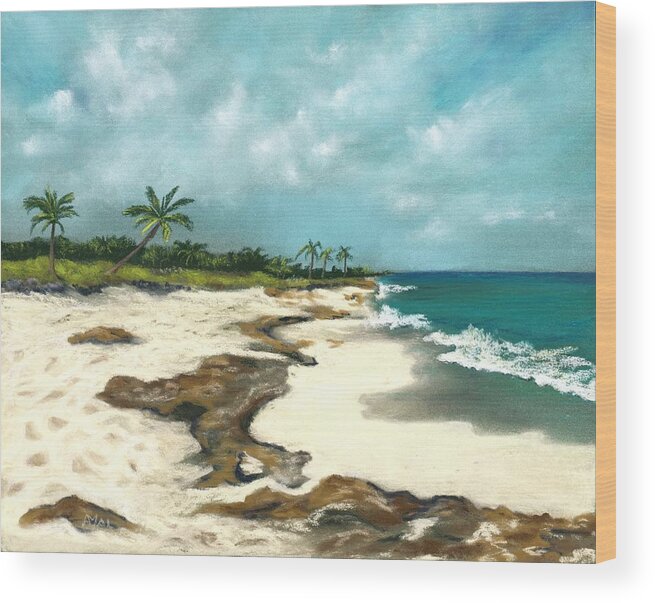 Beach Wood Print featuring the painting Xcaret - Mexico - Beach by Anastasiya Malakhova