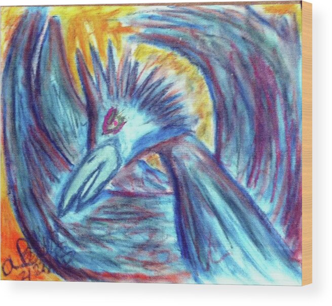 Rooster Wood Print featuring the pastel Yakatori Phoenix by Andrew Blitman