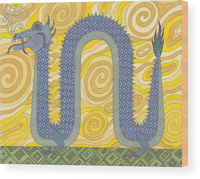 Dragon Wood Print featuring the drawing Year of the Dragon by Pamela Schiermeyer