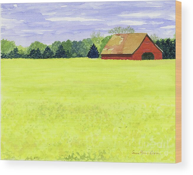 Barn Wood Print featuring the painting Yellow Field by Anne Marie Brown