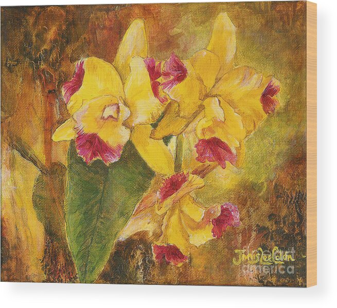 Impressionistic Wood Print featuring the painting Yellow Orchids Acrylic by Janis Lee Colon