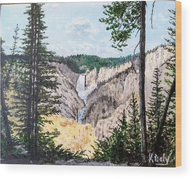 Wyoming Wood Print featuring the painting Yellowstone Falls by Kevin Daly