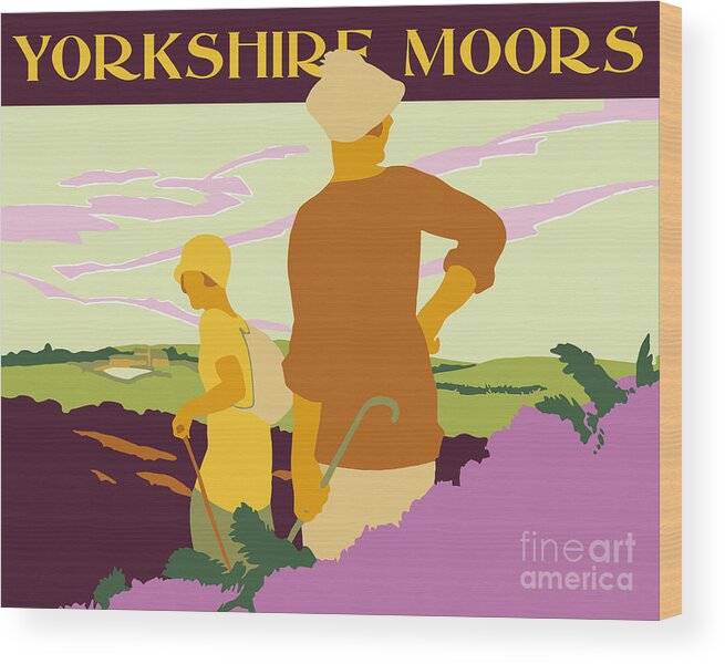  Wood Print featuring the drawing Yorkshire Moors hiking by Heidi De Leeuw