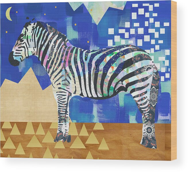 Zebra Collage Wood Print featuring the mixed media Zebra Collage by Claudia Schoen