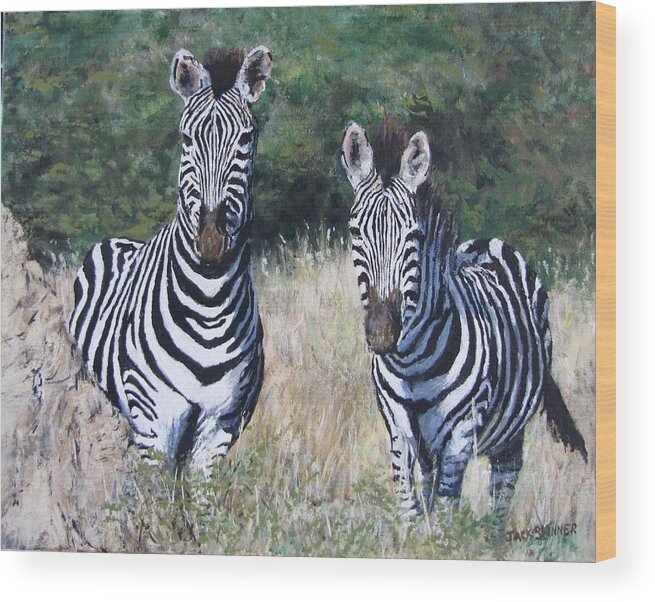 Zebras Wood Print featuring the painting Zebras in South Africa by Jack Skinner