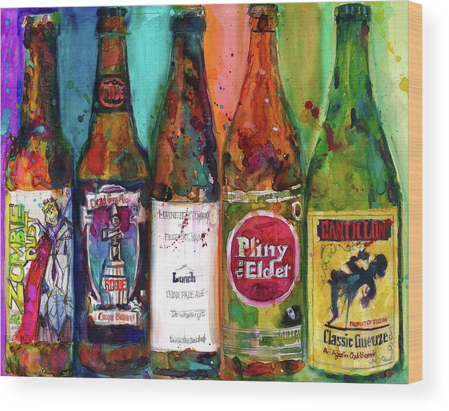 Man Cave Wood Print featuring the painting Zombie Dust, Dead Man Ale, Lunch, PlinytheEdler, Centillion Combo Fancy Beer Man Cave by Dorrie Rifkin