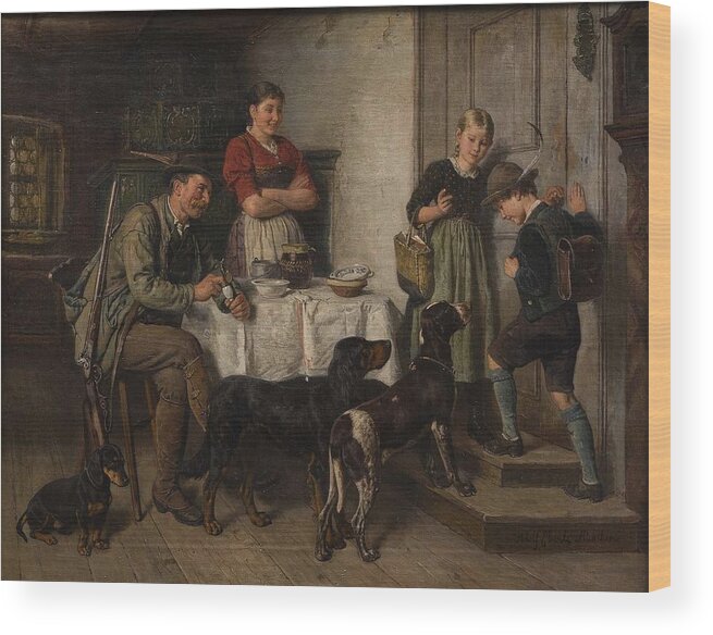 Outdoor Wood Print featuring the painting Adolf Eberle, Family Of A Bavarian Hunter #1 by Celestial Images