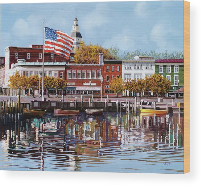 Annapolis Maryland Wood Print featuring the painting Annapolis #1 by Guido Borelli