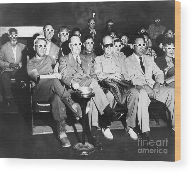 Child Wood Print featuring the photograph Audience Wearing 3-d Glasses #1 by Bettmann