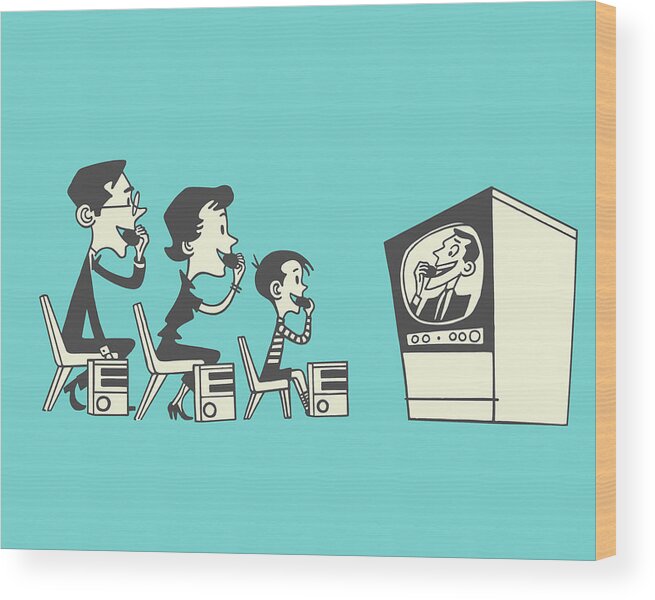 Adult Wood Print featuring the drawing Family Watching TV #1 by CSA Images