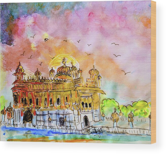 Golden Temple Wood Print featuring the painting Golden Temple by Sarabjit Singh