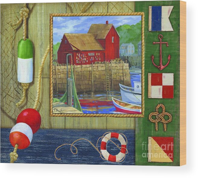 Crabs Wood Print featuring the painting Lobster Shack Collage #1 by Paul Brent