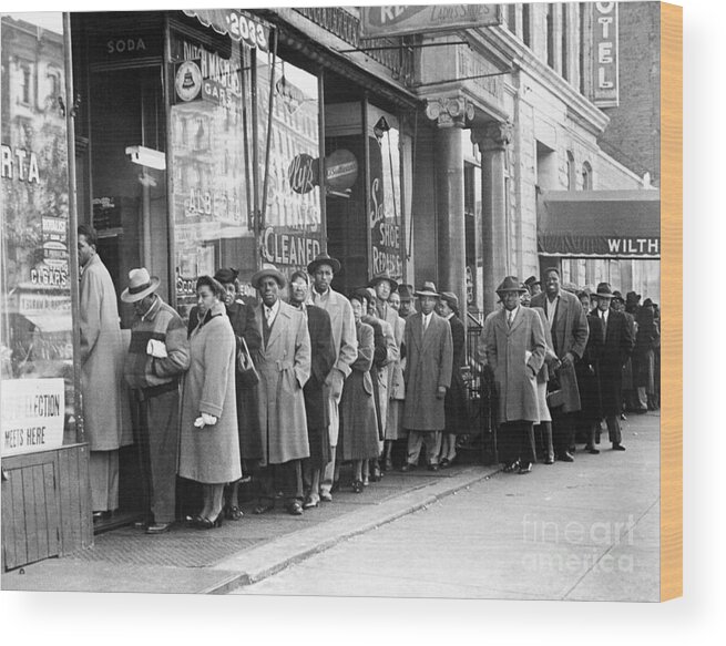 People Wood Print featuring the photograph People Waiting On Line To Vote #1 by Bettmann