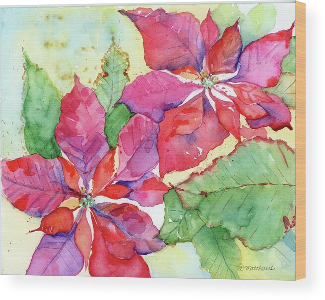 Poinsettia Wood Print featuring the painting Poinsettia #1 by Rebecca Matthews