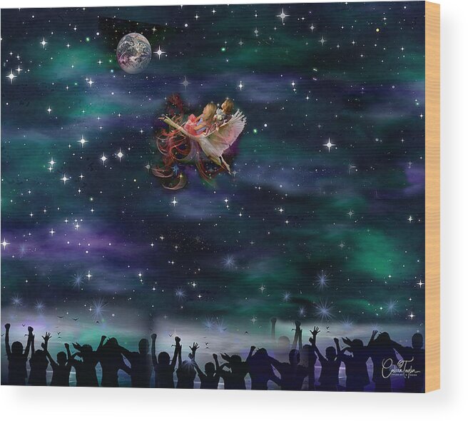 Children Wood Print featuring the mixed media Soaring Through the Galaxy by Colleen Taylor