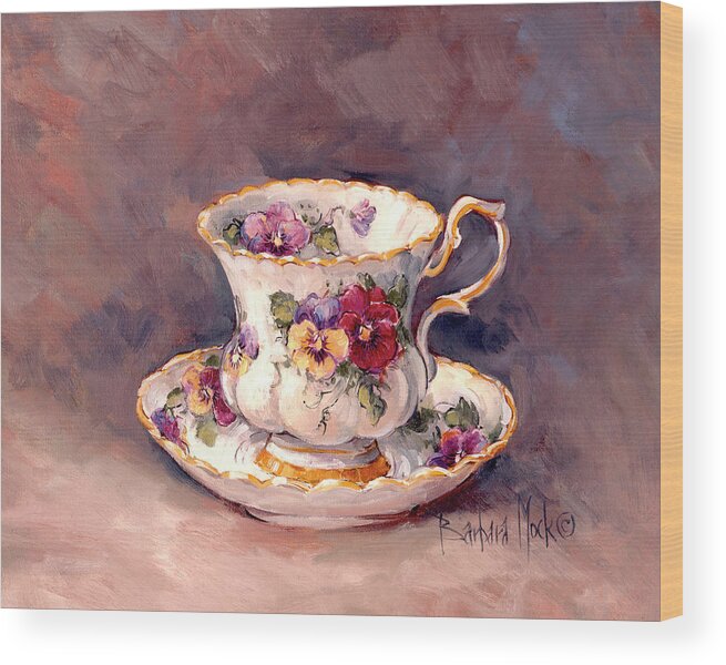 Pansy Teacup Wood Print featuring the painting 160 Pansy Teacup by Barbara Mock