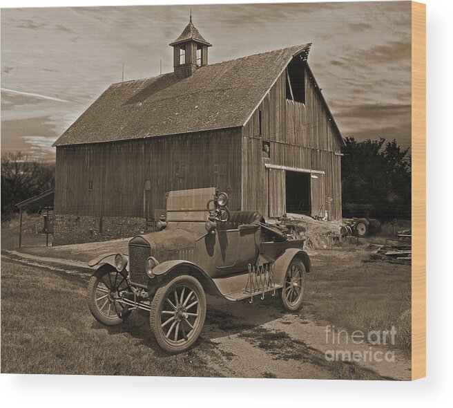 1917 Wood Print featuring the photograph 1917 Model T Ford, Iowa Barn by Ron Long