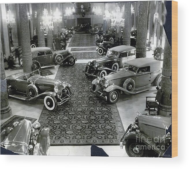 Vintage Wood Print featuring the photograph 1930s Motor Show Scene Of Duesenberg, Packard, Lincoln, Others by Retrographs