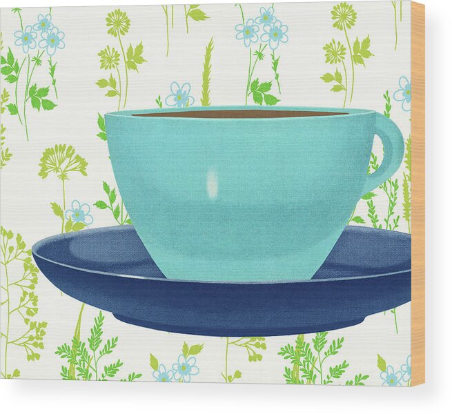 Background Wood Print featuring the drawing Coffee Cup and Saucer #2 by CSA Images