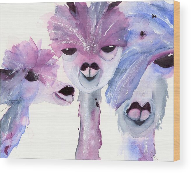 Alpaca Art Wood Print featuring the painting 3 Alpacas by Dawn Derman