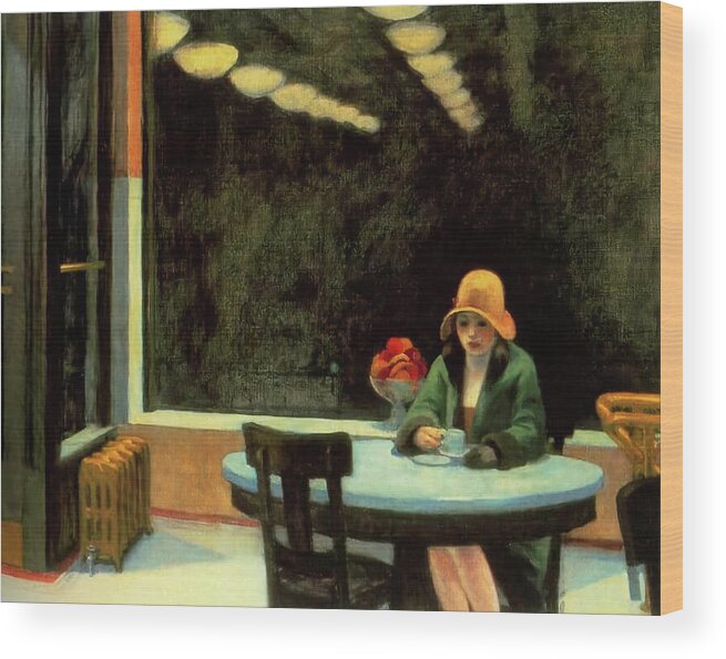 Edward Hopper Wood Print featuring the painting Automat by Edward Hopper