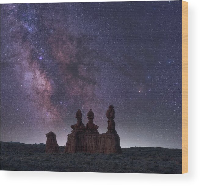 Milky Way Wood Print featuring the photograph 3 Sisters Night Out by Darren White