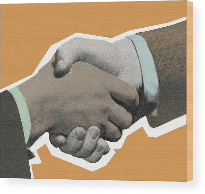 Agree Wood Print featuring the drawing Handshake #42 by CSA Images