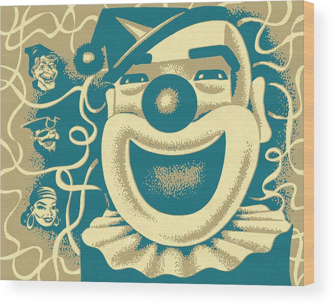 Campy Wood Print featuring the drawing Clown #55 by CSA Images
