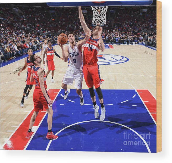 Dario Saric Wood Print featuring the photograph Philadelphia 76ers V Washington Wizards by Jesse D. Garrabrant