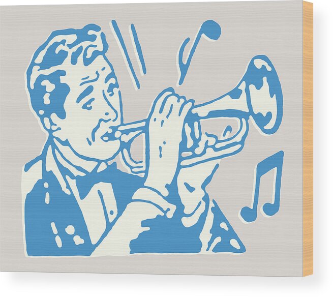Band Wood Print featuring the drawing Man Playing Trumpet #8 by CSA Images