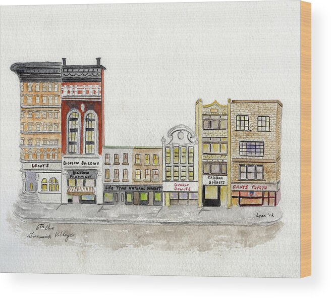 Greenwich Village Wood Print featuring the painting A Greenwich Village Streetscape by Afinelyne