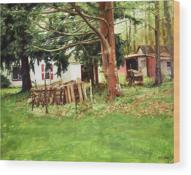 Landscape Wood Print featuring the painting A House in the Country #11 by Bibi Snelderwaard Brion