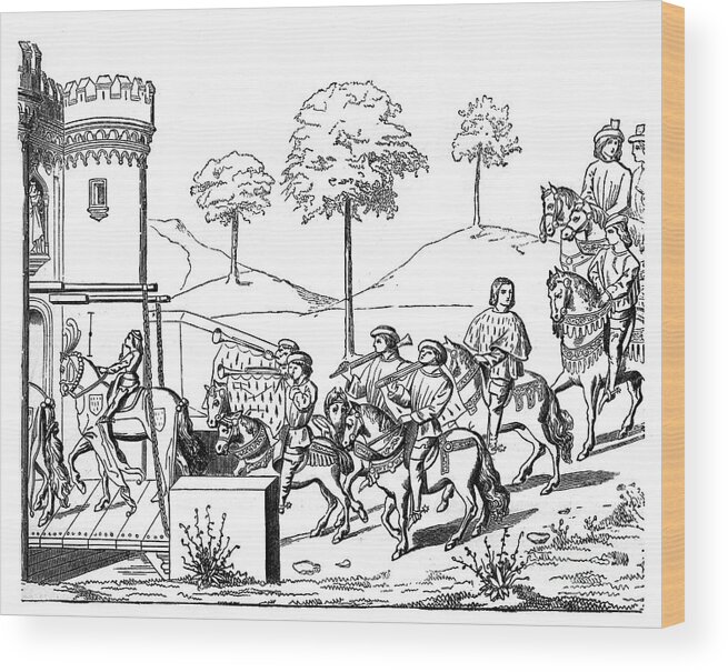 Horse Wood Print featuring the drawing A Knight Entering The Lists by Print Collector