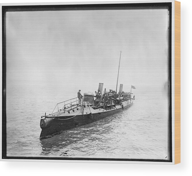 Boat Wood Print featuring the painting A torpedo boat of the U.S. Navy 1890 by Celestial Images