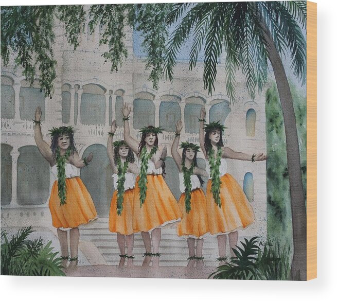 Hula Wood Print featuring the painting A Tribute to Royalty by Kelly Miyuki Kimura