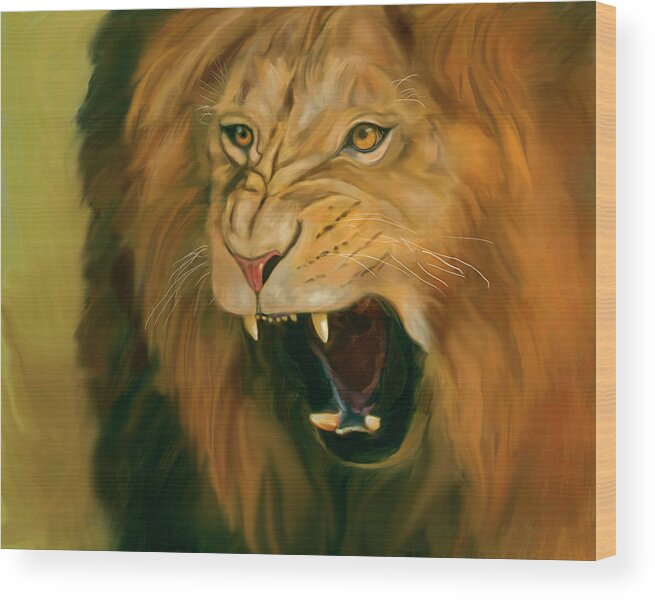 African Lion Wood Print featuring the digital art African Lion Ferocity by Mark Miller