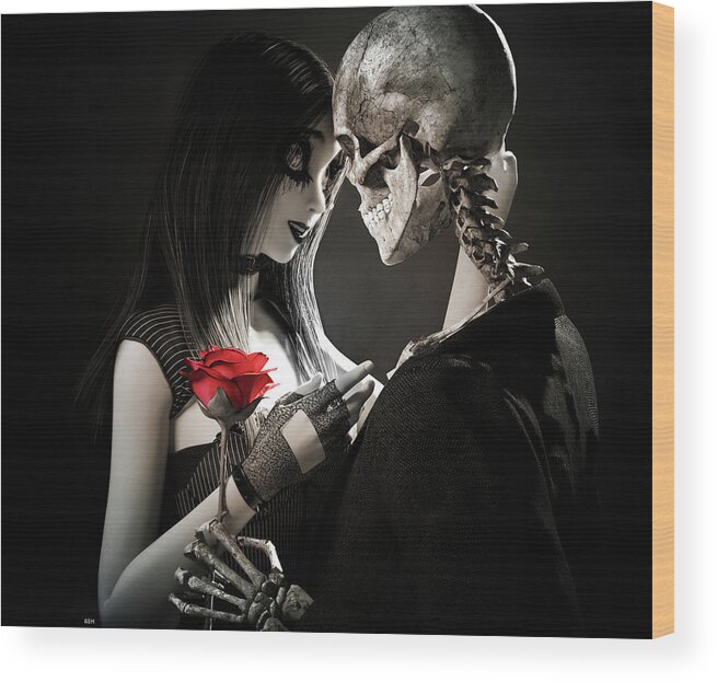 Black And White Wood Print featuring the digital art Ancient Love by Robert Hazelton