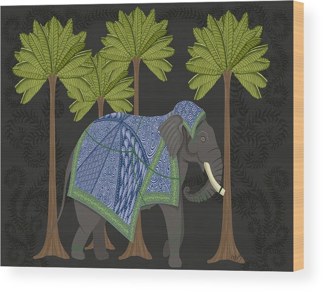 Plant Wood Print featuring the painting Animalia - Elephant In Palms by Fab Funky