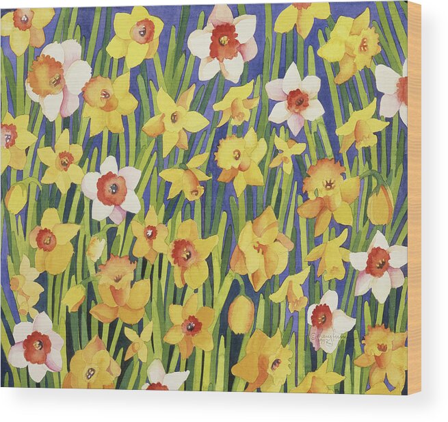 Yellow And White Daffodils Wood Print featuring the painting Aspen Garden by Mary Russel