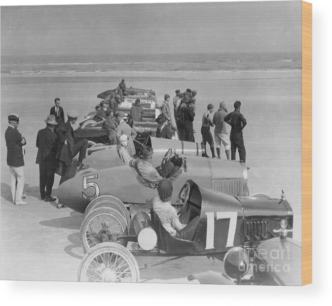 People Wood Print featuring the photograph Auto Racing On Beach by Bettmann