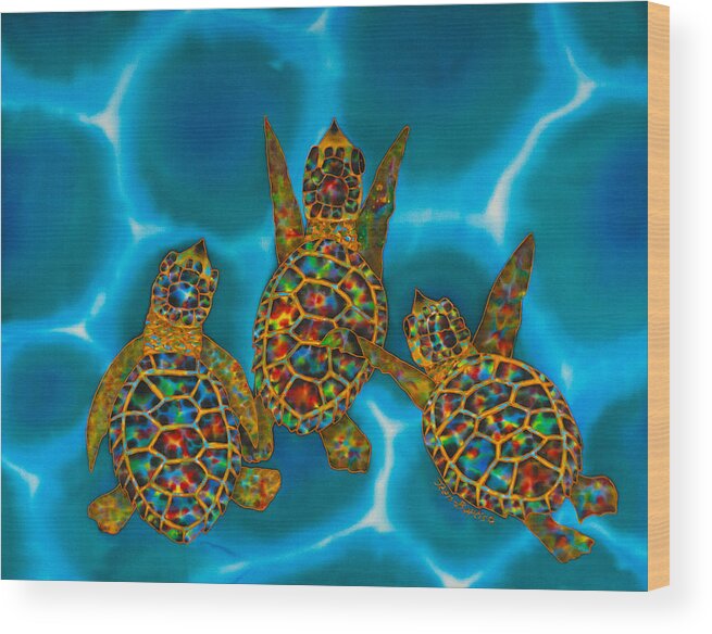 Sea Turtle Wood Print featuring the painting Baby turtles by Daniel Jean-Baptiste